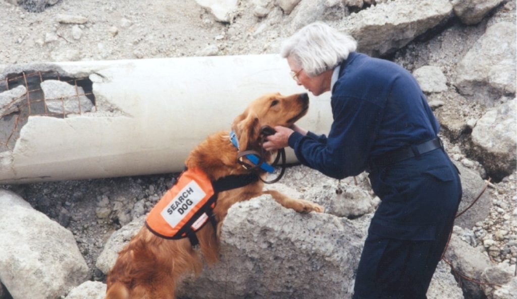 Wilma Melville and Search Dog Rusty