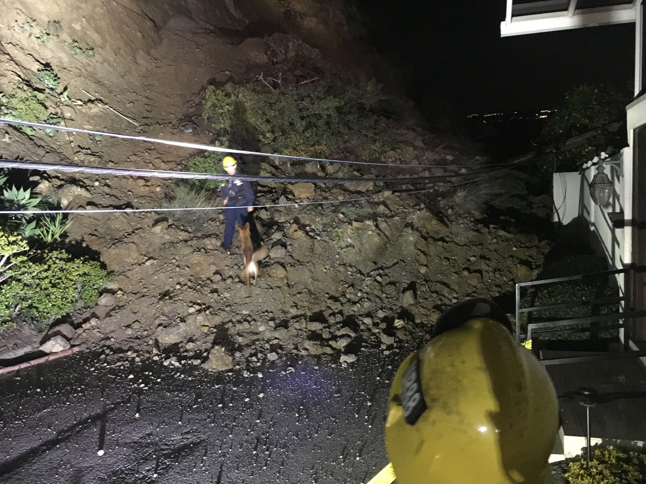 SDF Teams Search After Landslide Encases Home in Hollywood Hills, CA